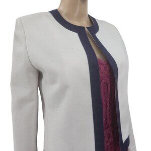 Vintage White & Navy Cropped Open Front Blazer By Lilli Ann, Women's Small